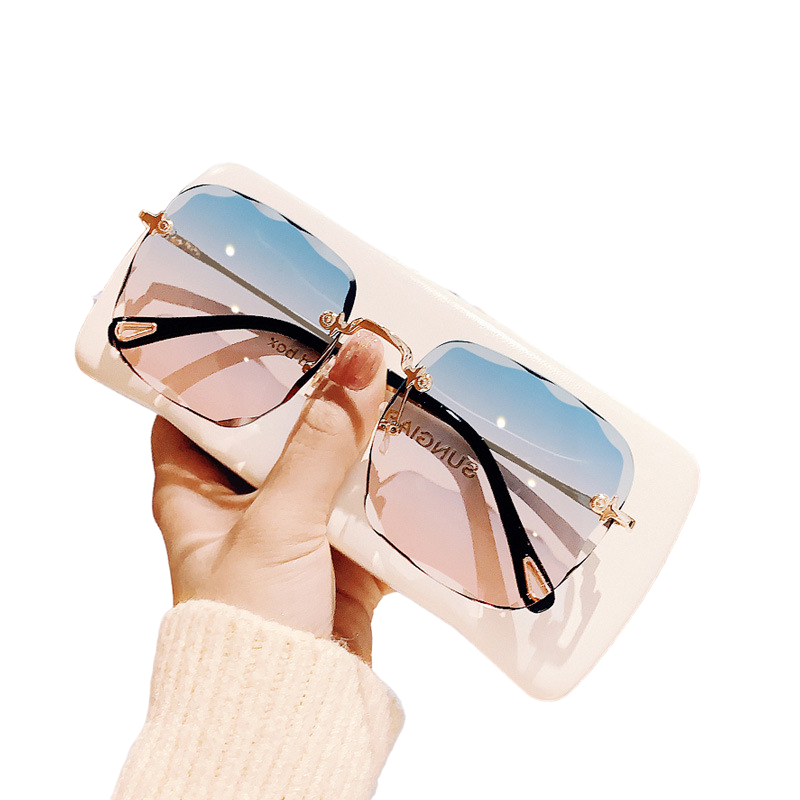 2021 Fashion Luxury Polarized Custom Sunglasses Retro Vintage Tinted Rimless Sunglasses Big Frame Sunglasses