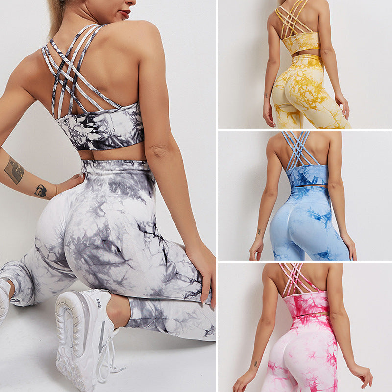 New Woman Tie Dye Seamless Sports Bra Yoga Leggings Pants Set 2 Piece for Lady Crop Top Pants Activewear 2 Pcs Set Girl 2021