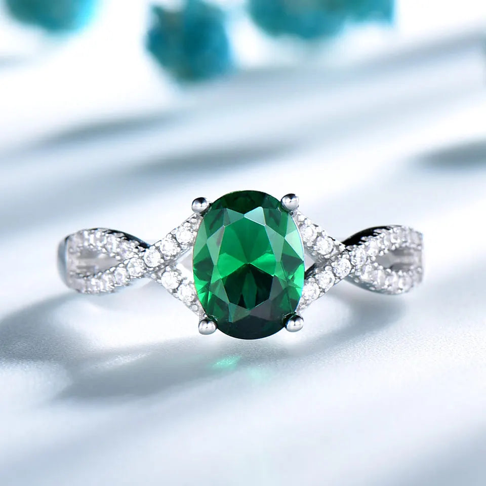 Hot Selling Emerald Zircon Sliver Jewelry Fashion 925 Sterling Silver Women's Rings High Jewellery Rings