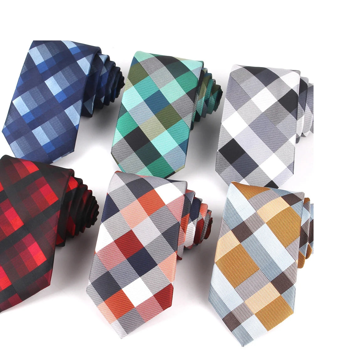 Italian Silk Tie Checked Plaid Pleated Neck Ties for Men Business 7CM Polyester Ties Business