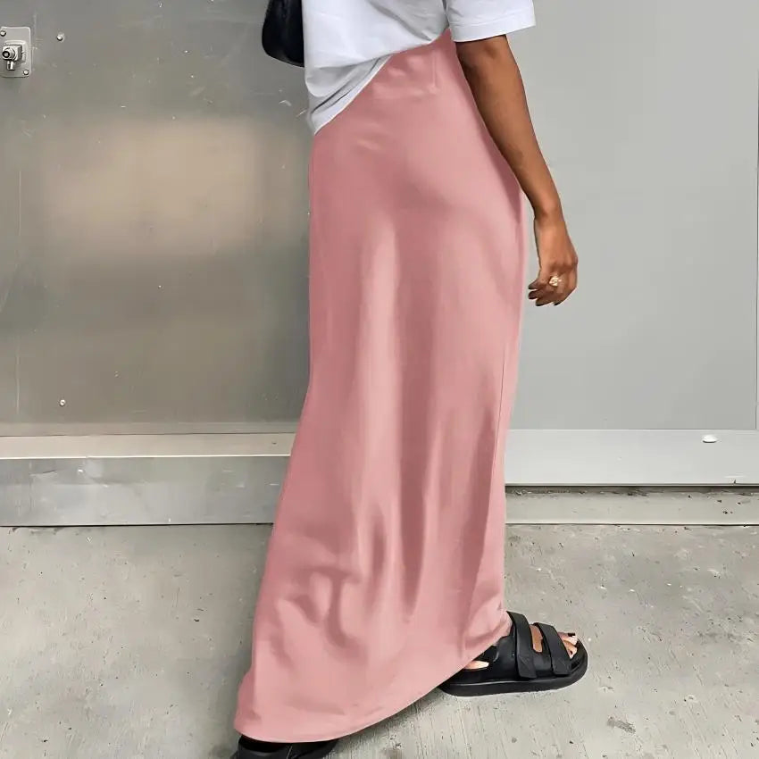 OOTN Fashion Slim High Waist Skirts Women Female Solid Office Long Skirt Spring Summer Elegant Satin Black Trumpet Skirts