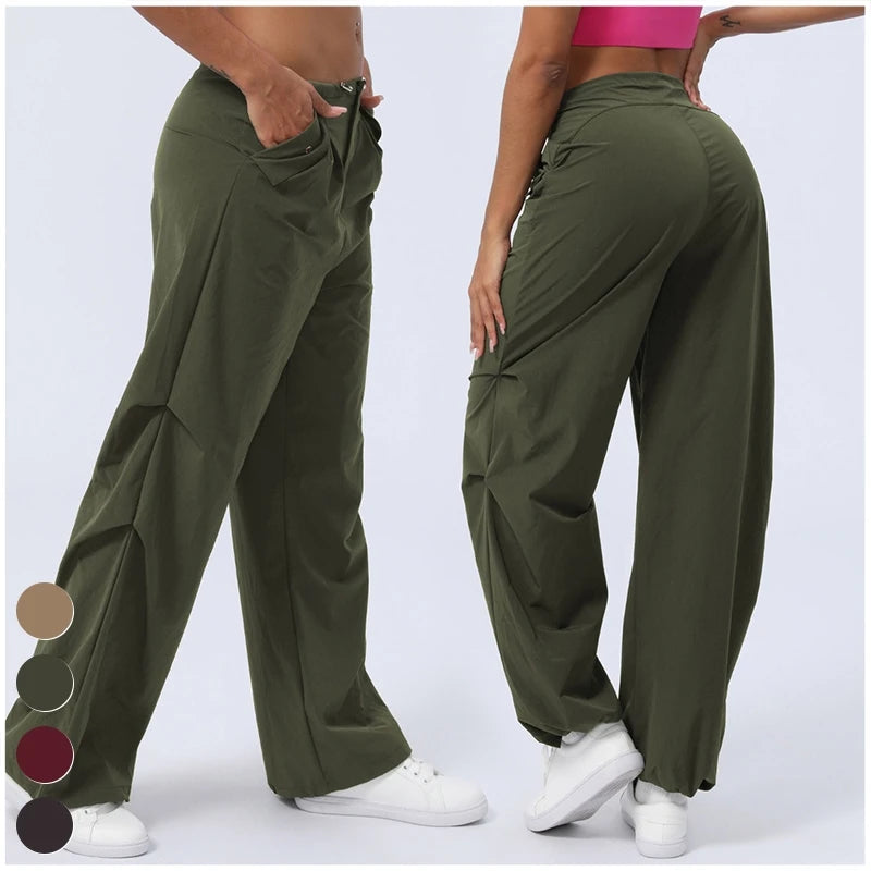 Fashion Quick Dry Sports Pants Custom Women's Clothings Loose Straight Trousers Casual High Waist Cargo Pant Women Pants
