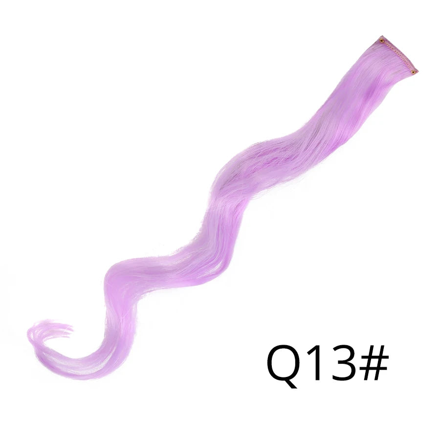 Party Hair Extensions Body Wave Ombre Hairpiece Synthetic Fiber Straight Strands Hair on Hairpins Rainbow Blend in Your Hair