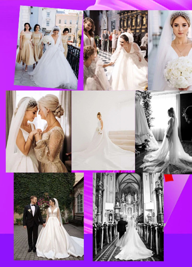 Simple 2022 Wedding Dresses Sexy v Neck Removable Long Sleeves Vintage Satin Wedding Gowns Backless Beach Bridal Dress - My Store