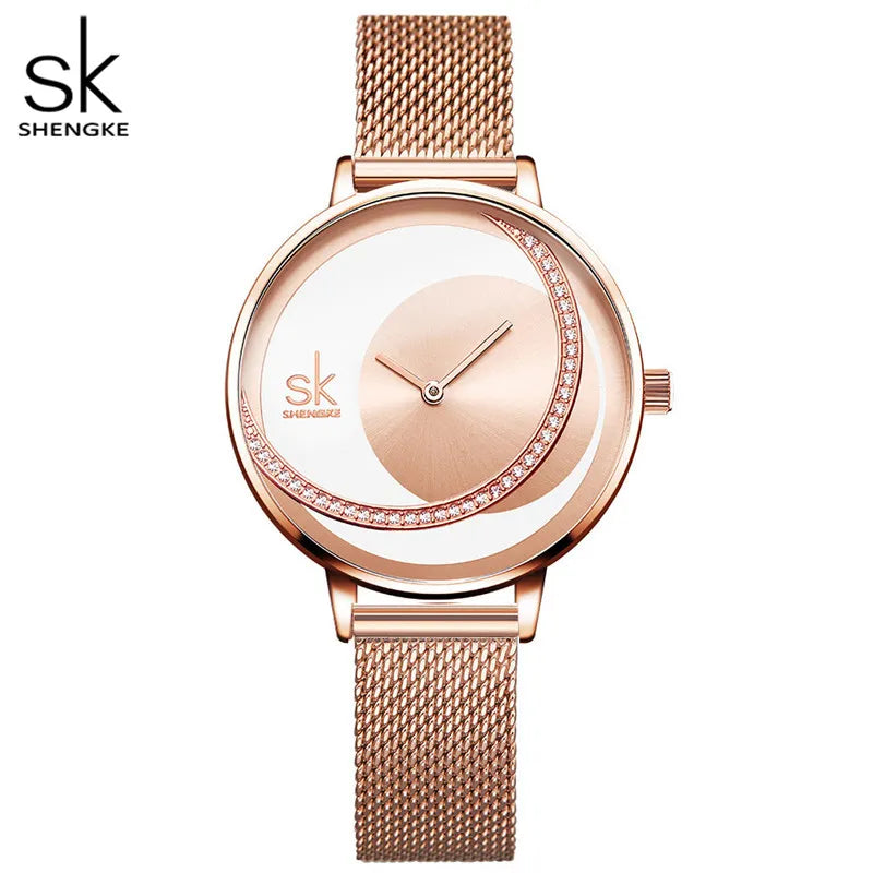 Shengke Crystal Women Watch Luxury Brand Ladies Dress Watches Original Design Quartz Wrist Watches Creative SK Watch for Women