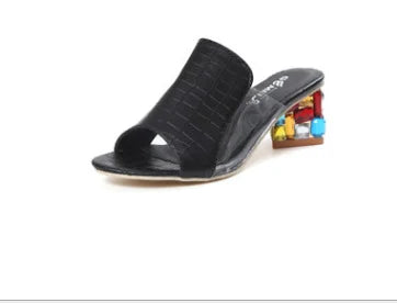 New Fashion Shinning Gem Heel Flat Sandals Round Toe Slippers Beach Casual Slippers Flip Flops Peep Toe Girl Casual Slippers