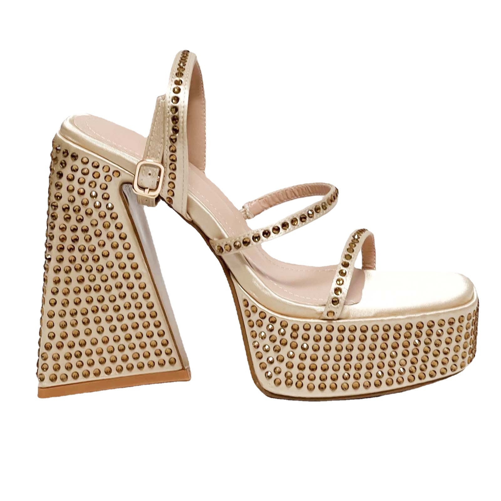 Sh11322a Chunky Heel Women.shoes High Heels Newest Bling Diamond Heels