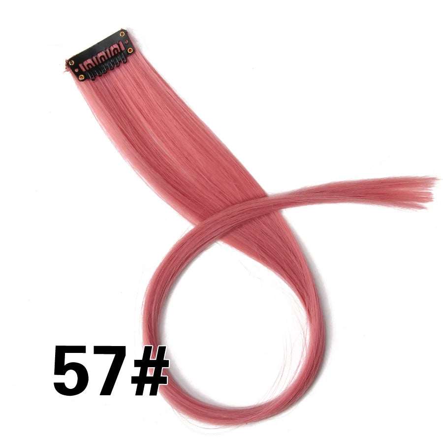 Party Hair Extensions Body Wave Ombre Hairpiece Synthetic Fiber Straight Strands Hair on Hairpins Rainbow Blend in Your Hair