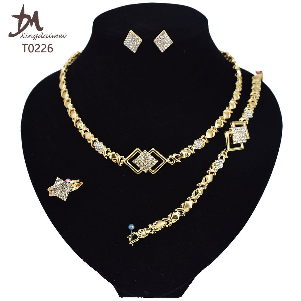 T0245 High Quality 14K Gold Plating Jewelry Women Jewelry Set 14k Gold Plating Diamond XOXO Jewelry Set