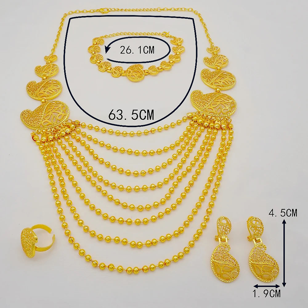 Dubai African Gold Color Jewelry Sets for Women Indian Jewelery Nigerian Necklace Ring Earring Wedding Accessories