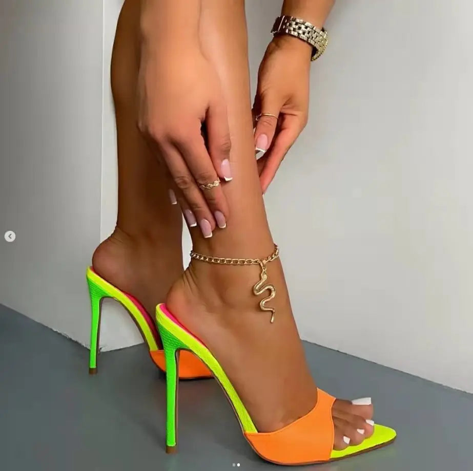 Summer Fashion Sandals Colorful Heel Fashion Luxury Shoes Ladies Women Heels