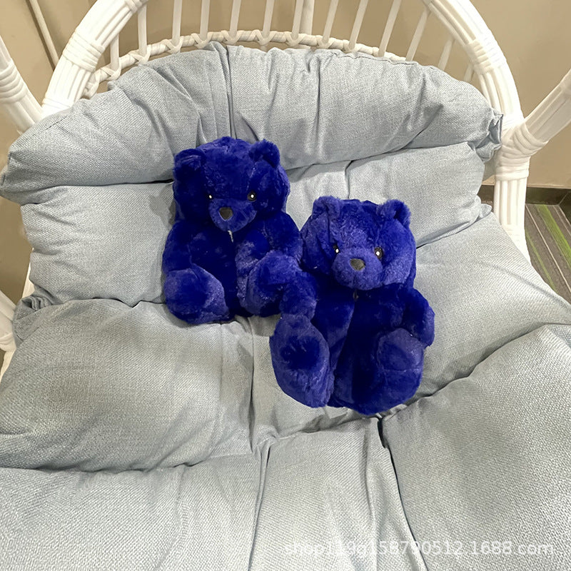 Drop Shipping Fashion Design Winter Women Girl Fur Shoes Cute Cartoon Animal Teddy Bear Warm Slippers Bedroom Soft Fur Slipper