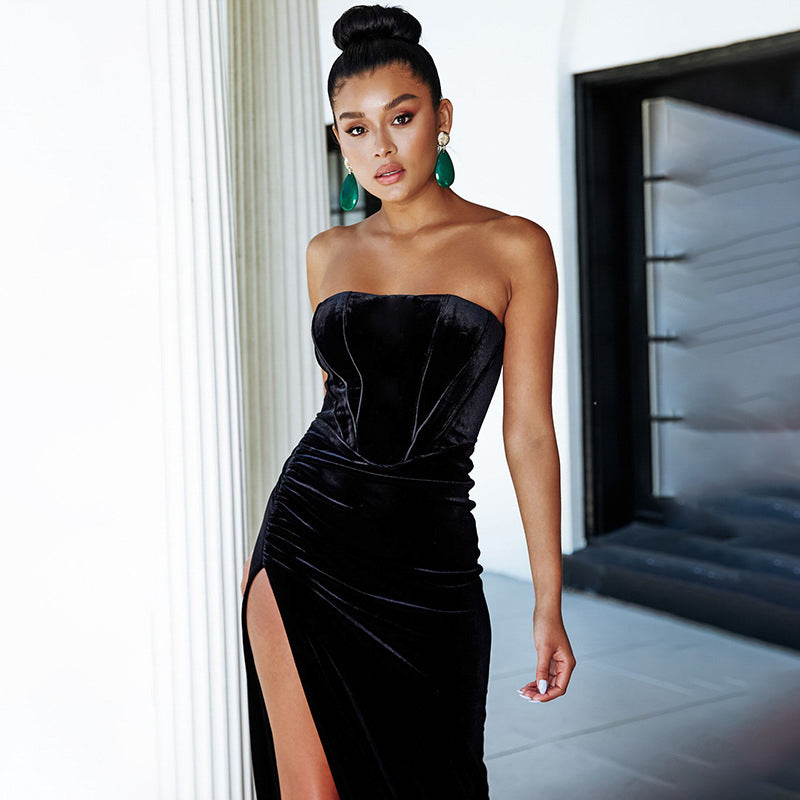 Prom Dresses Aliexpress Solid Tube Side Slit Evening Dresses Autumn Maxi Dress