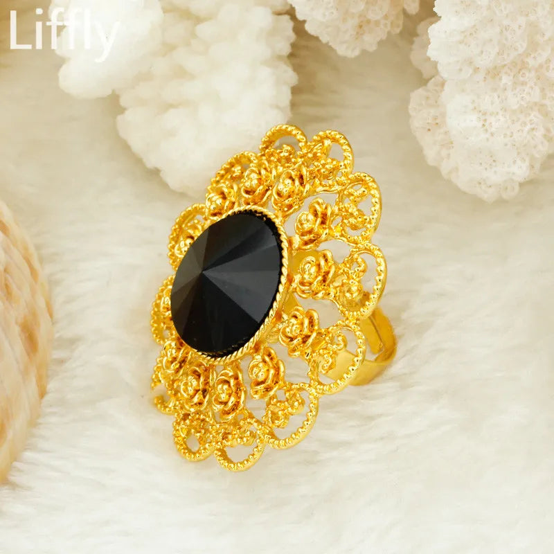 Liffly Bridal Jewelry Set Nigerian Wedding Dubai Gold Jewelry Sets for Women African Big Flowers Necklace Earrings Jewellery