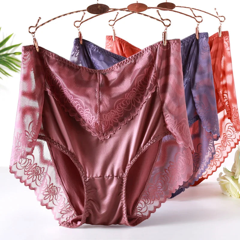 Large Size Women's Underwear Sexy Thin Transparent Lace Modal Underwear High Waist Large Size Underwear