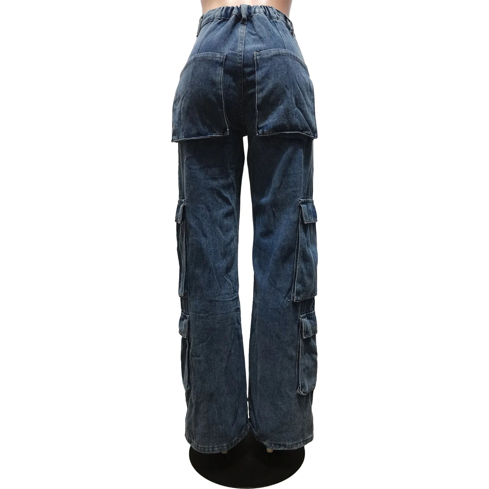 Streetwear Women's Jean Pants Straight Blue Ladies Denim Cargo Trousers Woman 6 3D Pockets Cargo Jeans Wide Leg Jeans for Women