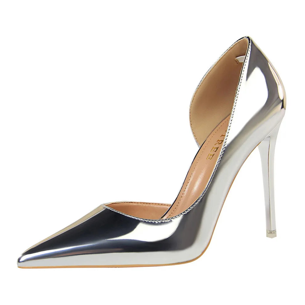 High Heels Simple Stiletto Metal Heel High Heel Shallow Pointed Toe Side Hollow Sexy Single Shoes