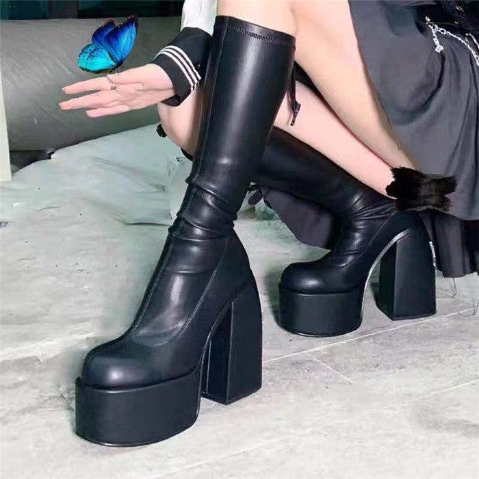 M2133-Winter Chunky Boots Women Thigh High Boots Women Leather Boots Women