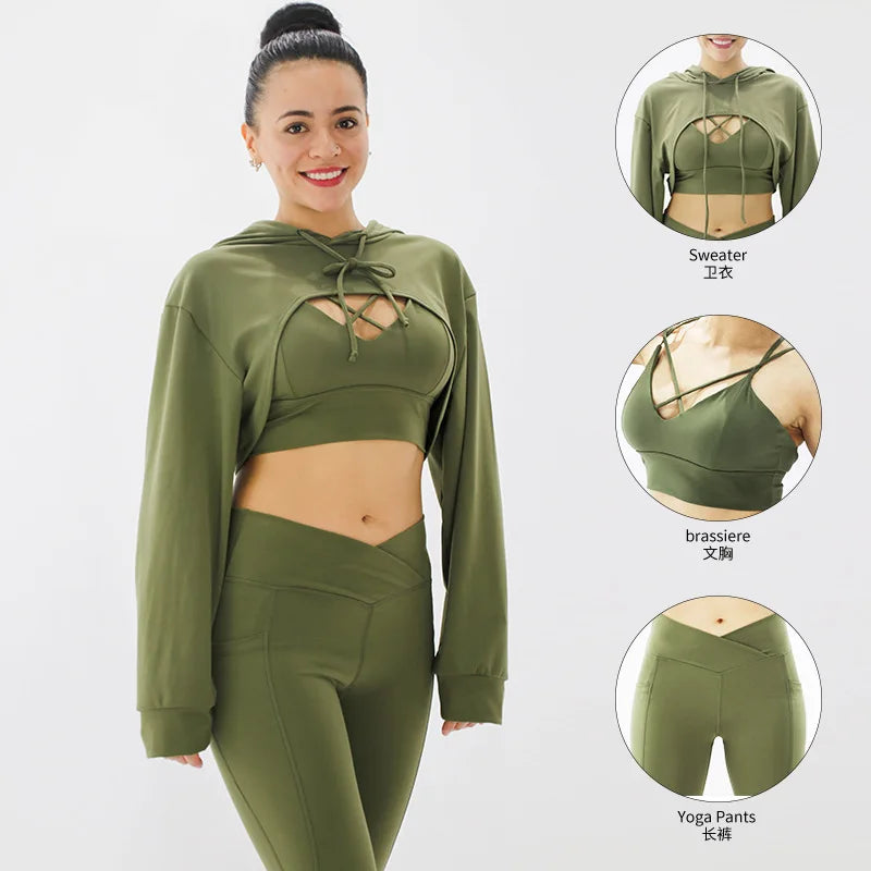 Wholesale Womens v Waistband Leggings Yoga Suits 3pcs Tracksuits Quick Dry Exercise Apparel Fitness Training Activewear Set