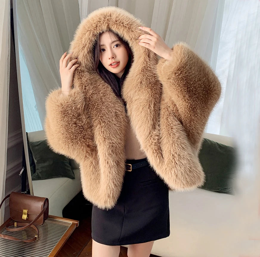 Custom Thick  Faux Fur  Coats Women Faux Fox Fur Coats  Fur Women's Winter Coat