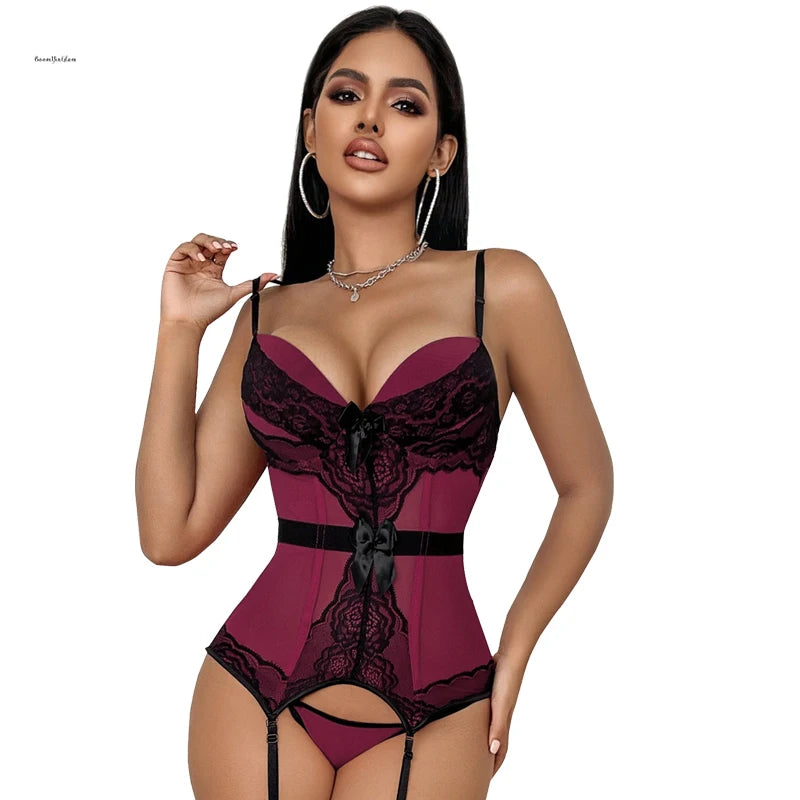 Sexy Lingeries Underwear Lace Transparent Adjustable Shoulder Strap Plastic Boned Women Lingerie