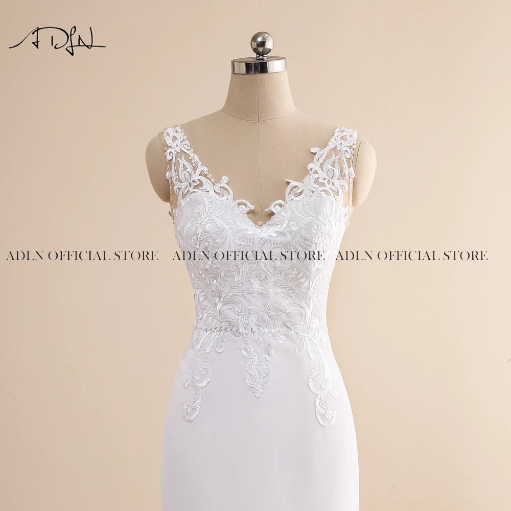 Customized Double V-Neck Mermaid Wedding Dress Bohemian Court Train Lace Bridal Gown Vestido De Novia Open Back Bride Dresses - My Store