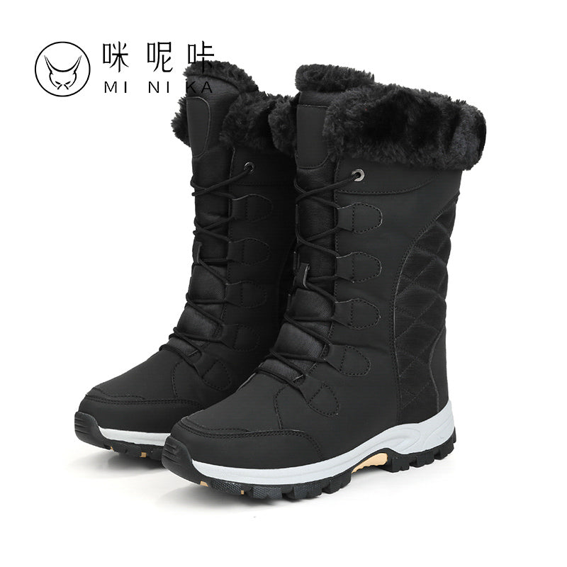 Women Snow Boots Fur Ankle Boot Female Bowtie Warmer Plush Suede Rubber Flat Slip on Fashion Platform Winter Boots Women