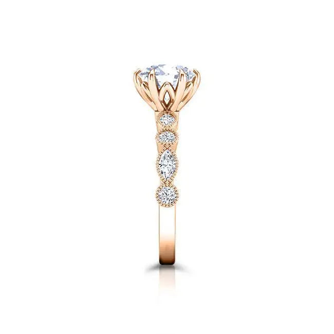 SGARIT Jewellery 14K Rose Gold 1.5CT Round Cut Floral Moissanite Engagement Ring Jewelry