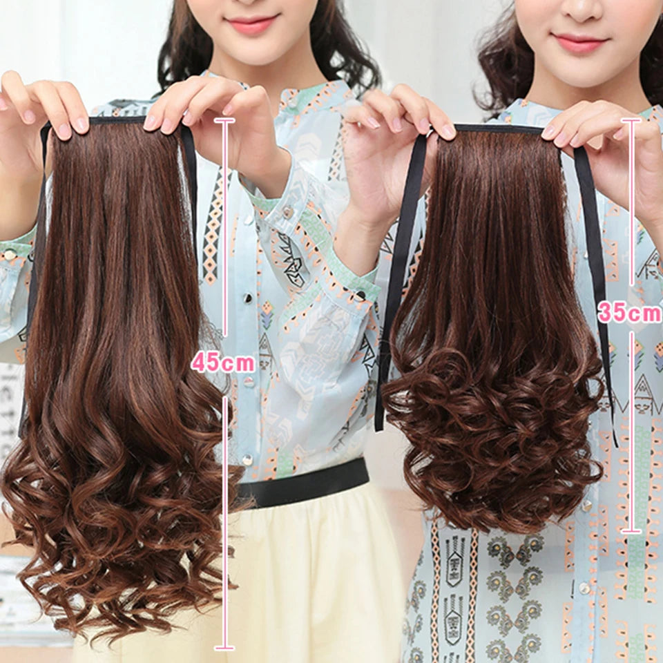 Allaosify Brown Black Heat Resistant Synthetic Hair Extensions Pony Tail Hair Extensions Drawstring Ponytail 12" Hair Extensions