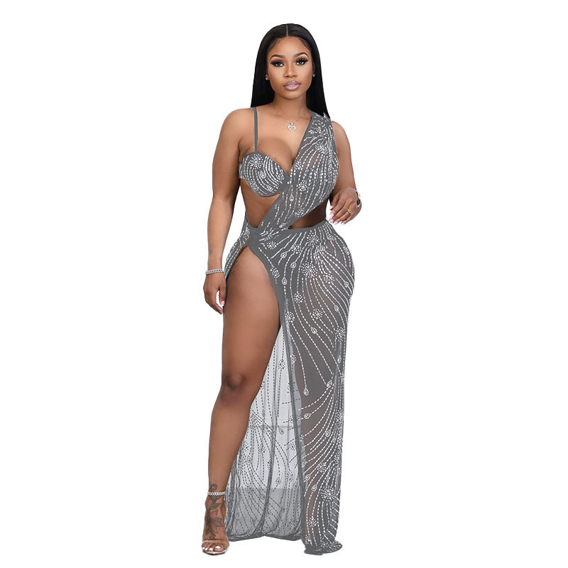 Ladies Luxury Evening Dresses Women Long Elegant Dresses Single Sling Backless Sleeveless Party Dress