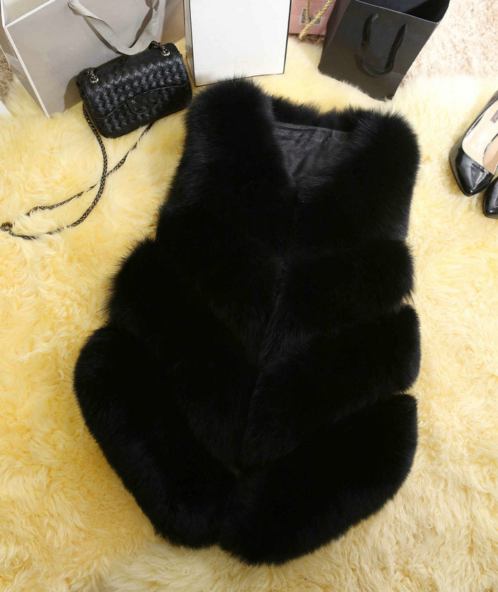 Women Fashion Coats Winter and Fall Coat Women Long Fur Coat Faux Fox Fur Vest