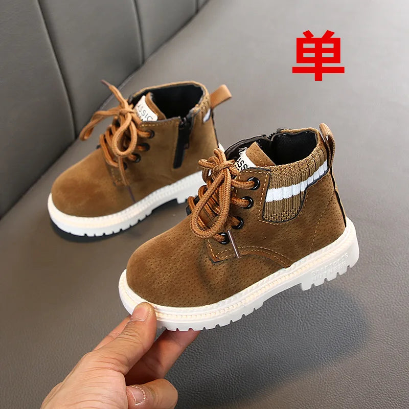Children Winter Ankle Boots Kids Baby Sweet Fur Lace Up Boot Boys Girls Leather Warm Shoes Kids Short Snow Boots D529