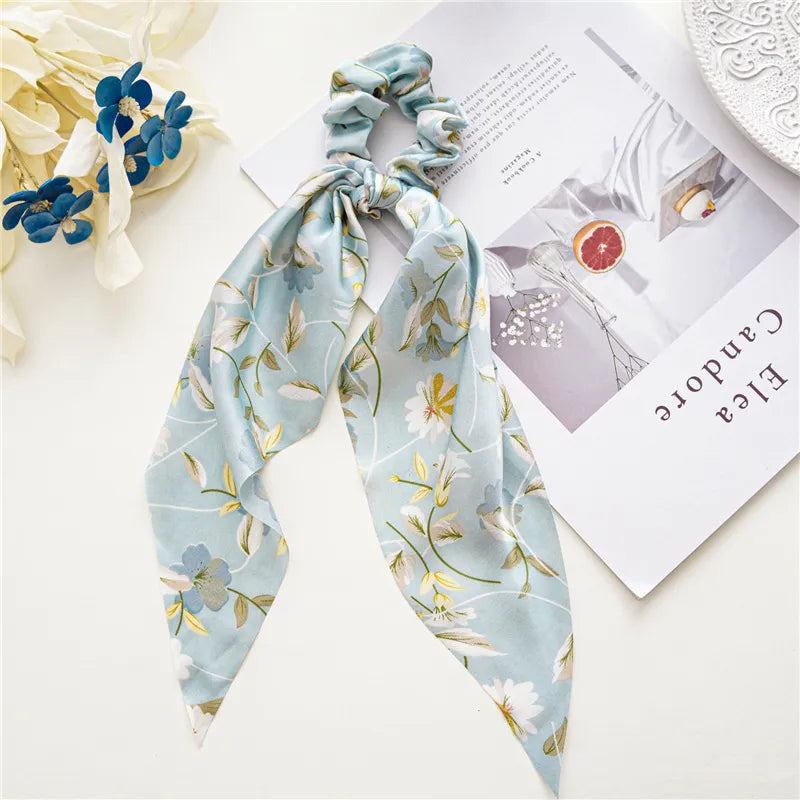New Fashion Print Bow Scrunchies Hair Ribbon for Women Elastic Hair Band Girls Horsetail Hair Ties Hair Accessories