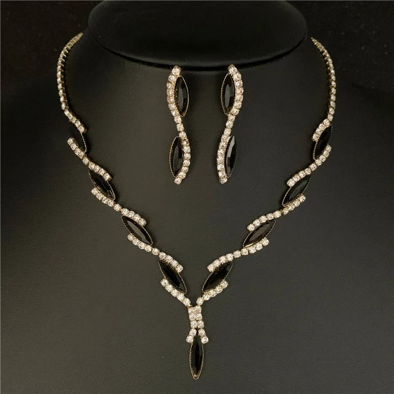 Sexy Wave Bridal Choker Jewelry Set Silver Plated Rhinestone Crystal Necklace Earrings Women Wedding Jewerlry Set