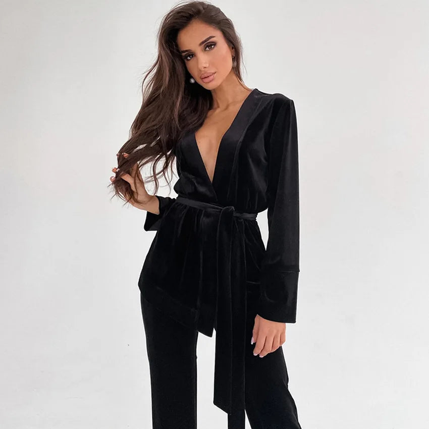 Velvet Pajamas 2PCS Women's Clothing Flannel Pajama Set Velvet Nightgown Sexy Winter Outfits Warm Sleepwear Robe