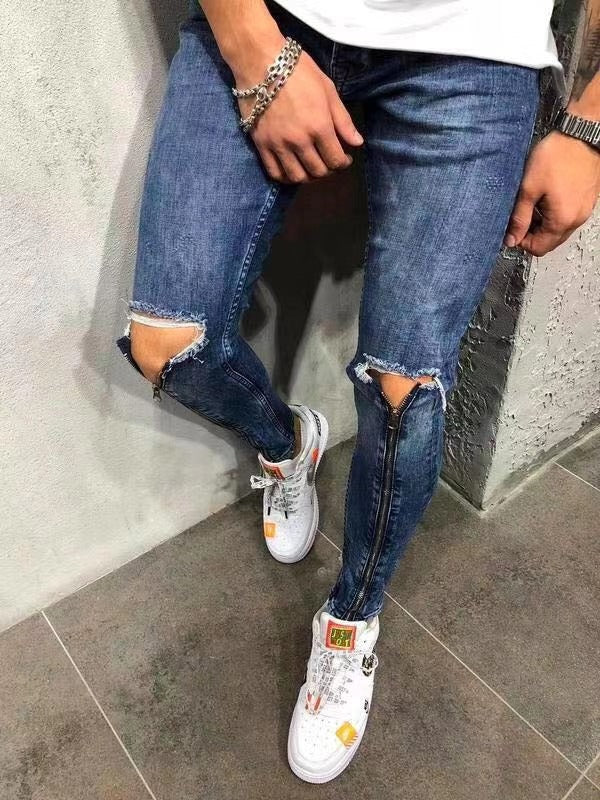 Wholesale Trendy Jeans for Men Stretch Distressed  Skinny  Casual Pant Men Jeaans Mid Waist Baggy Destroyed Ripped Jeans Men