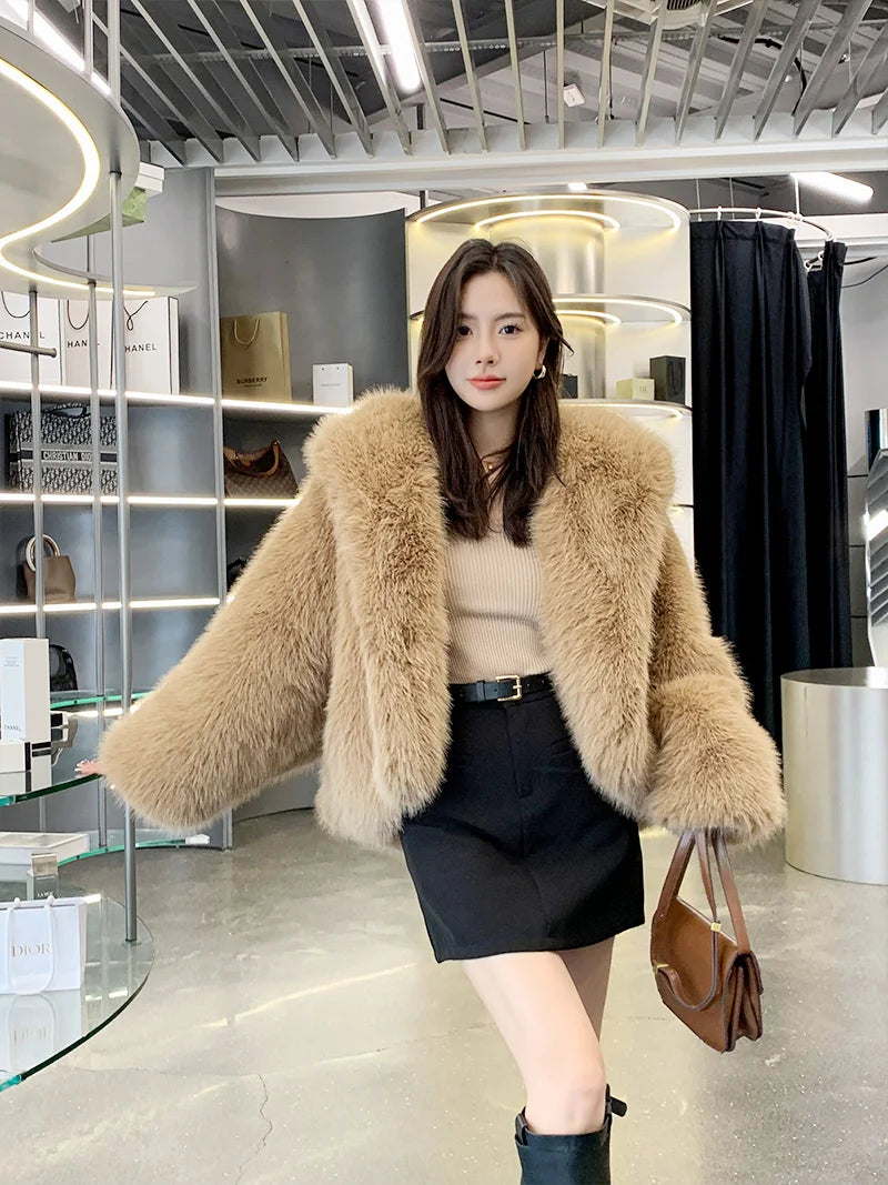 Custom Thick  Faux Fur  Coats Women Faux Fox Fur Coats  Fur Women's Winter Coat