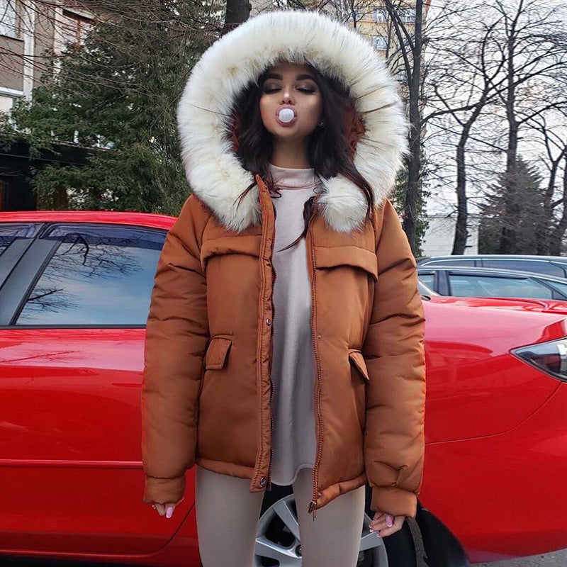 Wholesale Ladies Down Coat Short Fur Collar Hood Women Winter Reversible Coats Parka Woman Coat Puffer Jacket