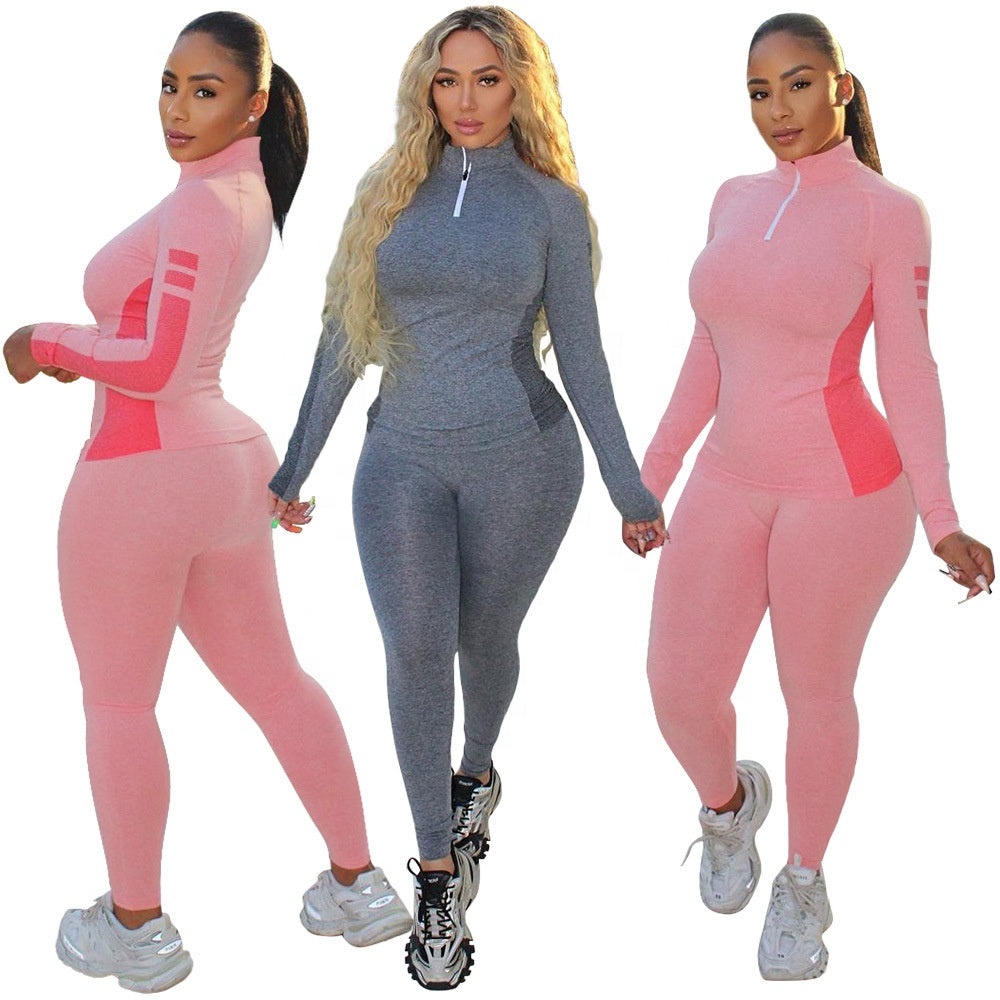 YD Comfortable Popular Activewear Sportswear Ladies 2 Piece Set Women Skinny Patchwork Gym Fitness Sets With Zipper