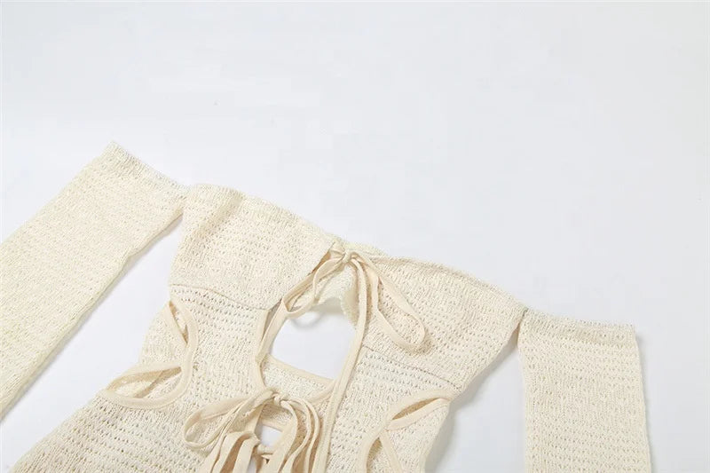 OUDINA Fashion Solid Off-Shoulder Knit Short Dress Elegant Dresses Simple Women's Dresses