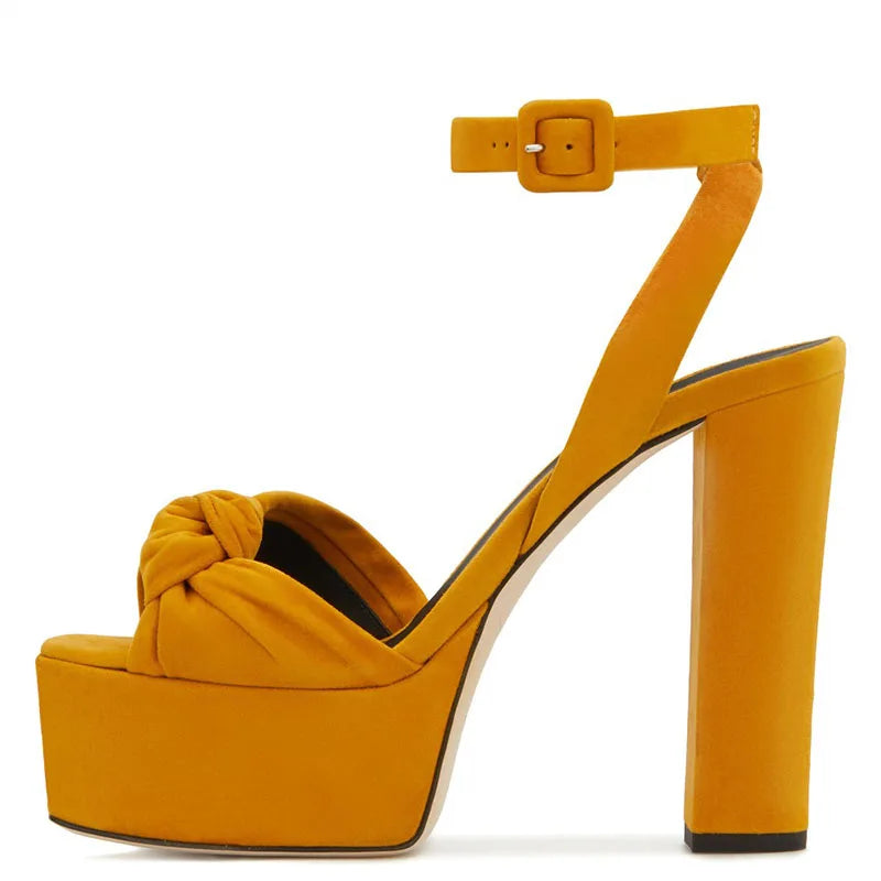 Ankle Strap Woman Knotted High Heels Chunky Heel Platform Sandals