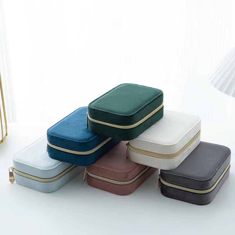 Travel Jewelry Box Ladies Velvet Jewelry Storage Box Zipper Travel Jewelry Organizer