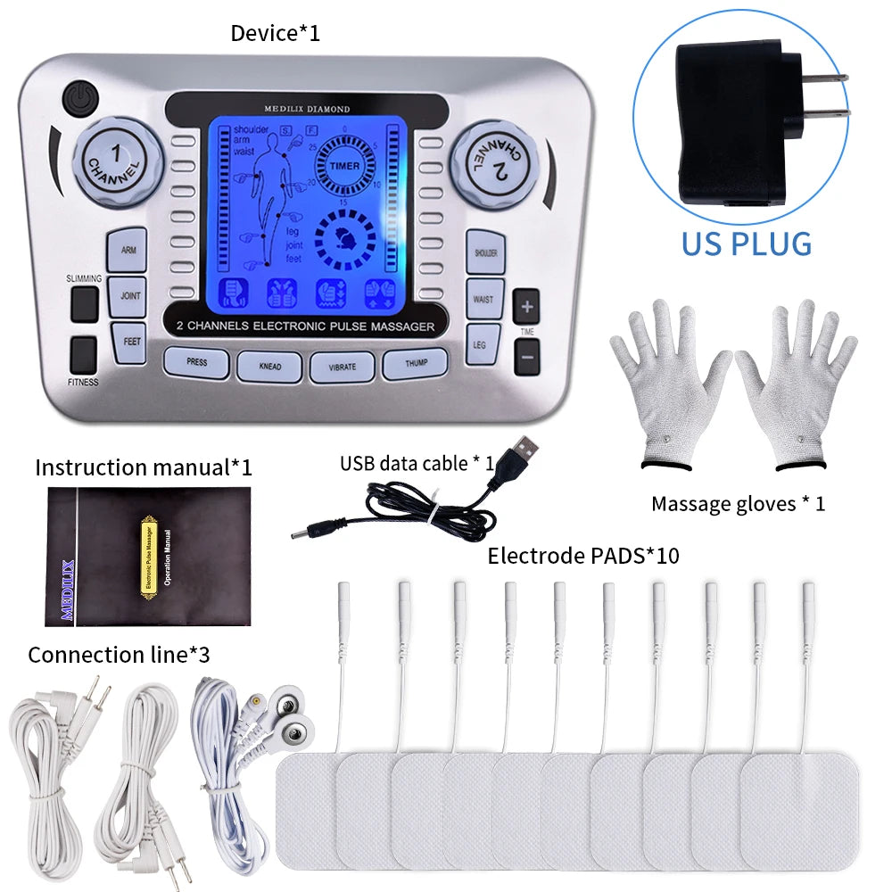 Electric Pulse Massager Tens EMS Muscle Stimulator 12Modes Digital Therapy Machine Massager Pain Relief Tool Health Care Machine