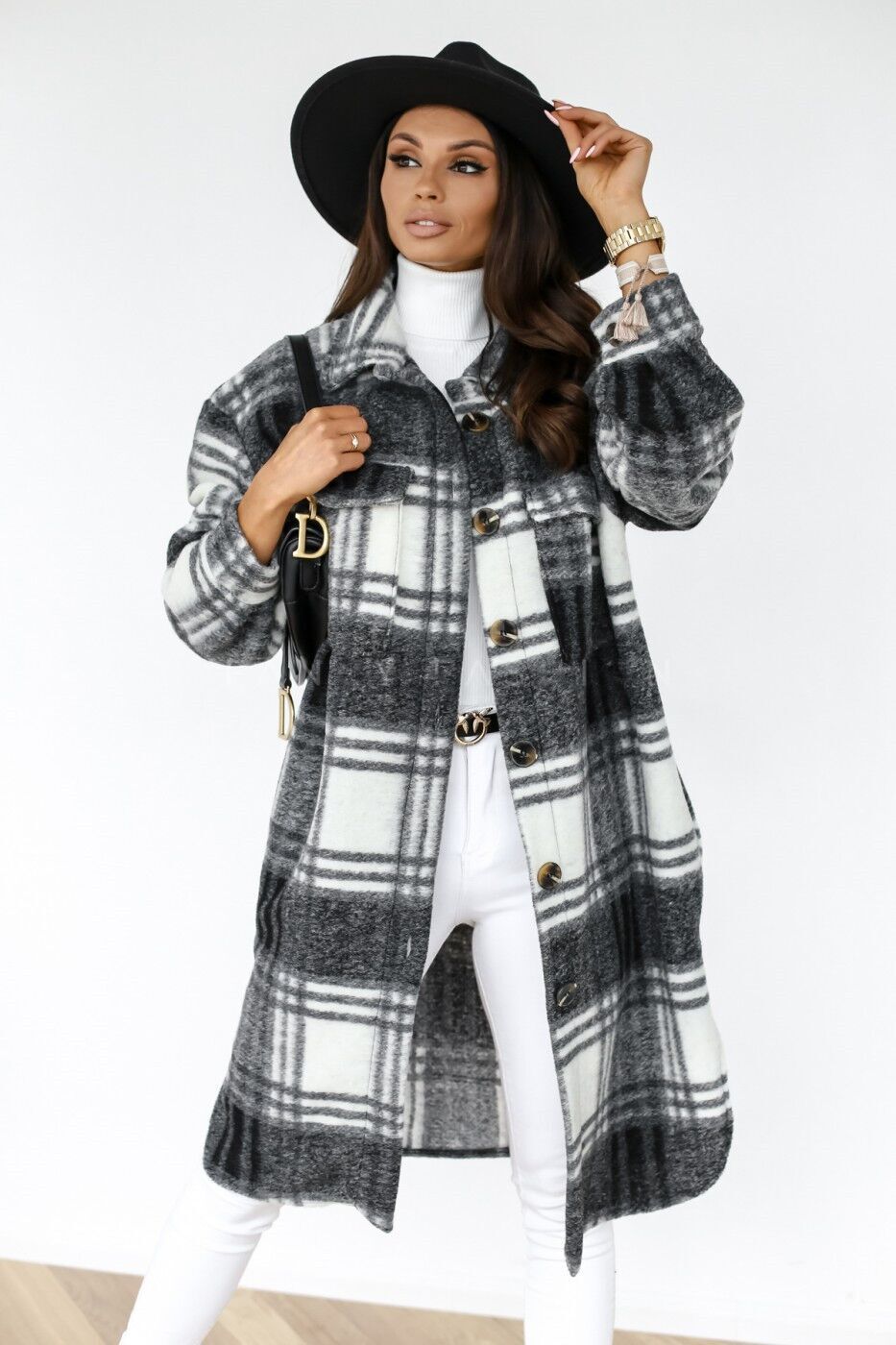KaiChen  Printed Plaid Color Women's Cardigan Long Coat Turtleneck Warm Coat Long Coats Colorful