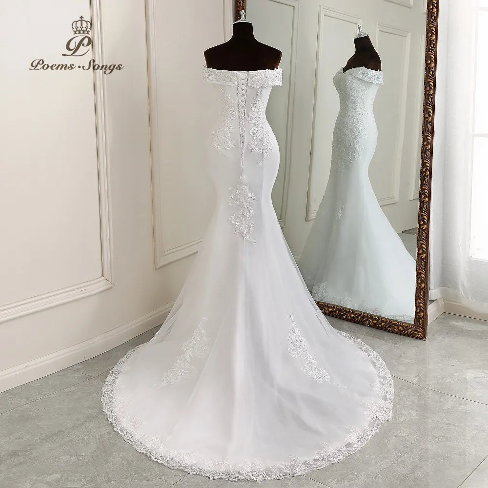 Customized Elegant Boat Neck Wedding Dresses for Women Mermaid Wedding Gowns Marriage White Dress Vestidos De Novia Bridal Dress - My Store