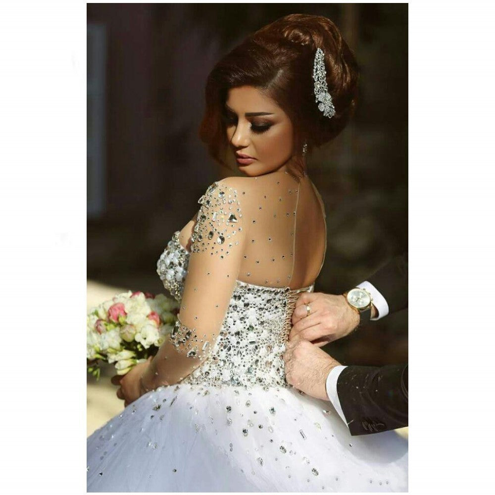 S911 New Style Wholesale Bride Lace Long Sleeve Custom Wedding Dress Prom Dresses Party Maxi Sequin Evening Dress - My Store