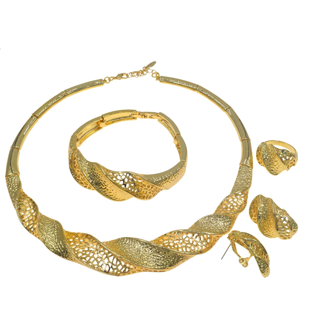 African Hot Selling Gift Jewelry Sets Women 18K Gold Plated  Dubai Wedding Bridal Jewellery Set