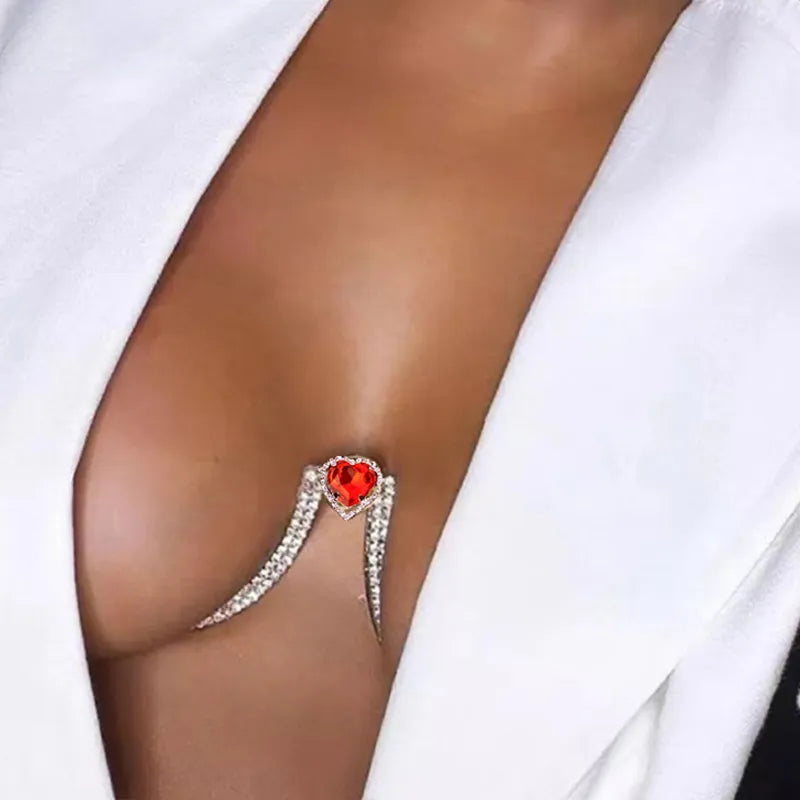 Stonefans Red Heart Bra Chain Body Jewelry Women Crystal Bracket Chest Beach Underwear Jewellery Dance Jewelry Bodysuit Clothes