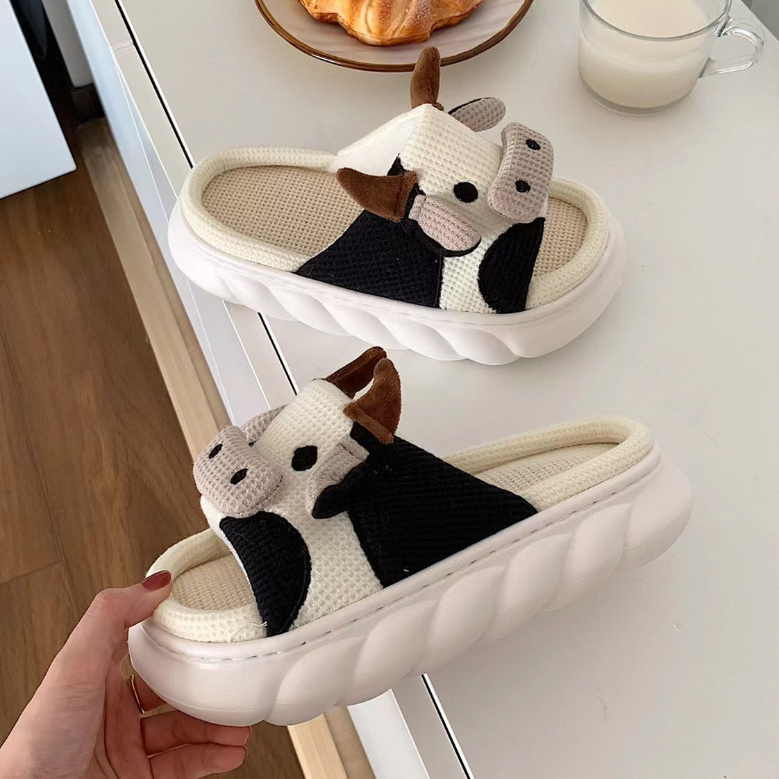 Hot-Selling Cute Animal Slipper Home Cow Print PVC Bottom Summer Women Sandals Indoor Slippers
