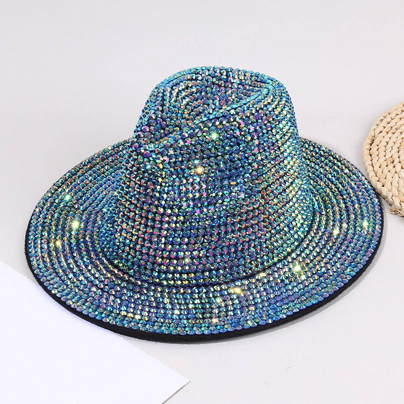 New Adult Wide Brim Sombrero Hip Hop Jazz Hat Men Borsalino Fedora Bucket Hats White Rhinestone Fedora Hats